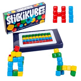 KOMARC GAMES KOMARC GAMES StickiKubes, Mini Stacking Cubes That Stick to Anything, Non Toxic Kid Safe Sticky Blocks, Creative Construction Toy - 36 Cubes, 4 Colors, Display Easel