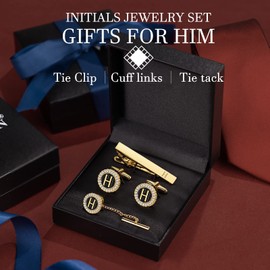 HAWSON Men's Tie Clips, Cufflinks, Tie Tack & Lapel Pins - Suitable for Neckties & Dress Shirt Suits - Initials Designed, Jewelry Box Packed