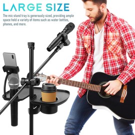 Toyvian Universal Microphone Stand Tray with Drink Holder, Adjustable Mic Stand Clamp-On Shelf Phone Stand for Live Streaming, Concert, Recording, Music Stand Accessories