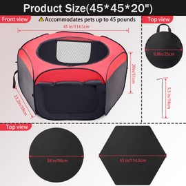 Foldable Brooder Box for Chick,Chick Fence Portable Dog Playpen Cage with Floor Mat, Large Dog Tent Oxford Fabric Cage Indoor/Outdoor, Red and Black