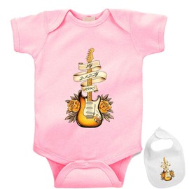 My Daddy Rocks -Cute Music Guitar Themed Infant Baby Bodysuit Onesie & bib Set
