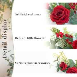 Red Floral Wreath, Sunvissh Set of 3 Rose Wreath with Metal Floral Hoop Wall DIY Hanging Home Decor, Perfect for Wedding Party Farmhouse Decoration