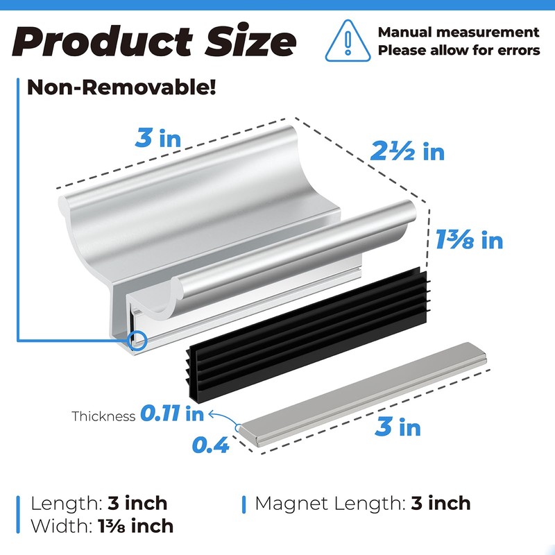 3"Magnet,3-3/4"Bright Chrome Frameless Shower Door Handle with Metal Strike |