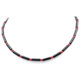 Onyx Jewellery (Necklace) Onyx Chain Onyx Rollers with Coral Balls Clasp 925 Sterling Silver Model Number 1190, Gemstone, Onyx