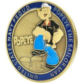 Navy Popeye Sailor Challenge Coin – USMC 250th Anniversary Military Commemorative – Marine Corps Birthday Gift – I Love My Sailor Coin – Antique Colorized Navy Coin – Veteran & US Navy Collectible