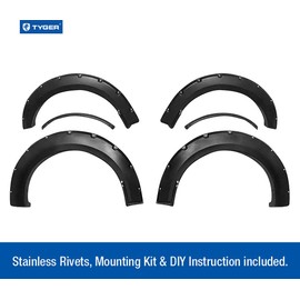 Tyger Auto TG-FF8F4168 for 2015-2017 Ford F150 | Paintable Smooth Matte Black Pocket Bolt-Riveted Style Fender Flare Set, 4 Piece | Incompatible with Technology Package 68T incl. Lane-Keeping sensors