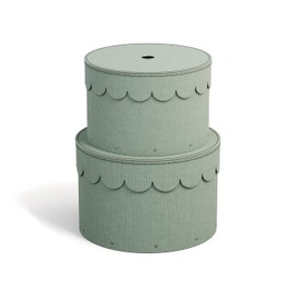 Bigso Box of Sweden WILMA Set of 2 Round Storage Boxes with Lids - Organiser Box with Lid for Clothes, Toys etc. - Decorative Round Box Made of Fibreboard and Linen Look Paper - Mint Green