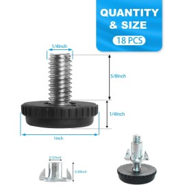 NoBrand 1/4" Thread Furniture Feet Levelers - 18 Pack Adjustable Table1/4-20 18PCS
