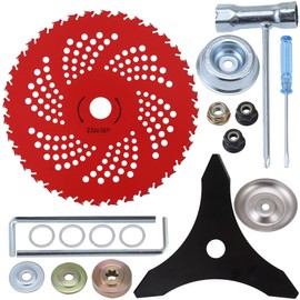 PLAXNS 9" x 36 Teeth Carbide Tipped Blades & 10" x 3 Teeth Carbon Steel Brush Cutter Blades with Universal Adapter Kit Compatible with Cutter, Trimmer, Weed Eater