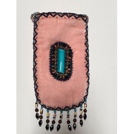 Handmade Velvet Beaded Porcelain Bag Purse Pouch Phone Glasses Card Strap PINK