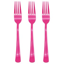 50 Pcs Hot Pink Plastic Forks, Hot Pink Plastic Silverware, Heavy Duty Plastic Cutlery Set Disposable Utensils Sets for Brithday, Wedding, Baby Shower, Bridal Shower