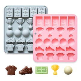 2 Pack Soccer Chocolate Molds, 22 Cavity Football Trophies, Jerseys, Cleats, and Stadiums Molds Shape Tray for Candy Fondant Jello Ice Cube Candle Sugar Craft Cupcake Decor