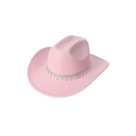 Verdusa Women's Western Boho Cowboy Hat Rhinestone Sequin Wide Brim Cowgirl Hat, Pink, One Size
