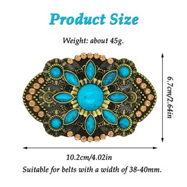 CHENNAN Belt Buckle Made of Red Turquoise, 38 mm - 40 mm, Bohemian Style Fashion Belt Buckle, Vintage Medieval Belt Closure, Novelty Flower Oval Belt Buckle for Men Women, Blue A