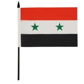 Syria Table Flag 5'' x 8'' - Syrian Desk Flag 21 x 14 cm - Black plastic stick and base - Drapeau Syrie AZ FLAG