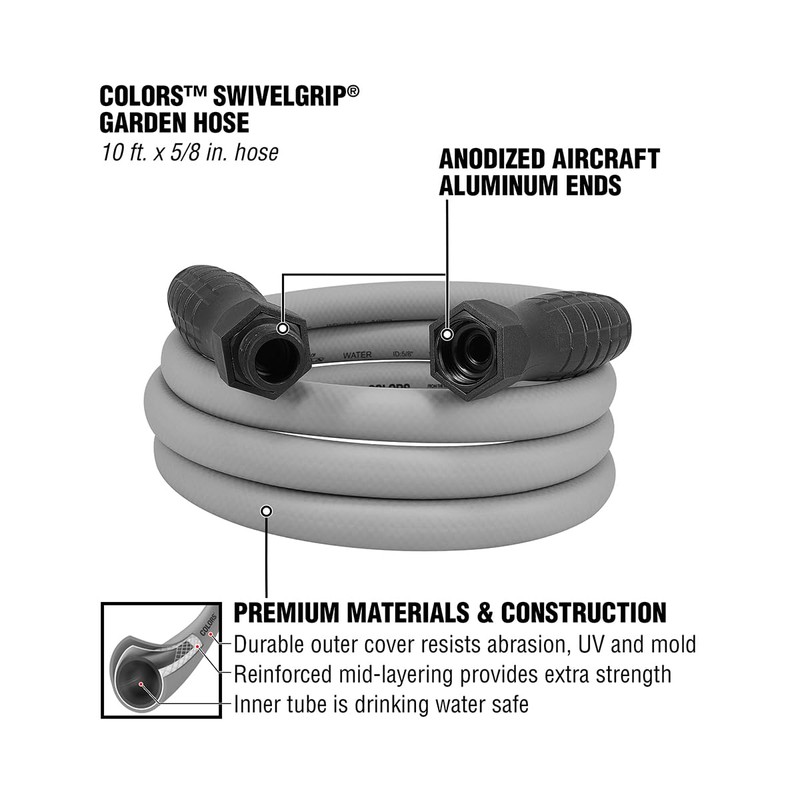 Colors™ SwivelGrip® Garden Hose, 5/8" x 10', 3/4" - 11