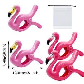 4 Pcs Flamingo Towel Clips with a Drawstring Bag for Beach Chairs,Towel Clips for Sun Loungers, Sunbed Strong Beach Chair Clips Towels, Vivid Swan Shape Accessories