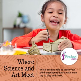 Pinwheel Crafts DIY Wooden Music Box Kit for Kids Age 5+ - Make Your Own Music Box Kit with Carousel, Gramophone and Paints - 3-in-1 Wood STEM Set Gift for Boys and Girls