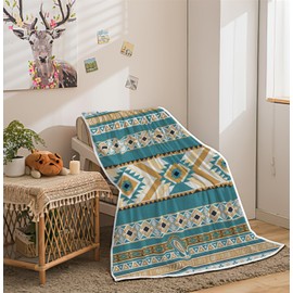 Xiaoput Aztec Throw Blanket, Native American Southwestern Navajo Tribal Style Warm Throw, Boho Western Decor Flannel Cozy Throw Blanket for Sofa Camping Couch Bed Travel 50×60 inch, Teal