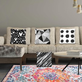 Betadistor Pillow Cases 4 Pack 45 x 45 cm Decorative Cushion Covers Black Geometry Pattern Design for Sofa Bed Livingroom Bedroom, Black, 501-0013