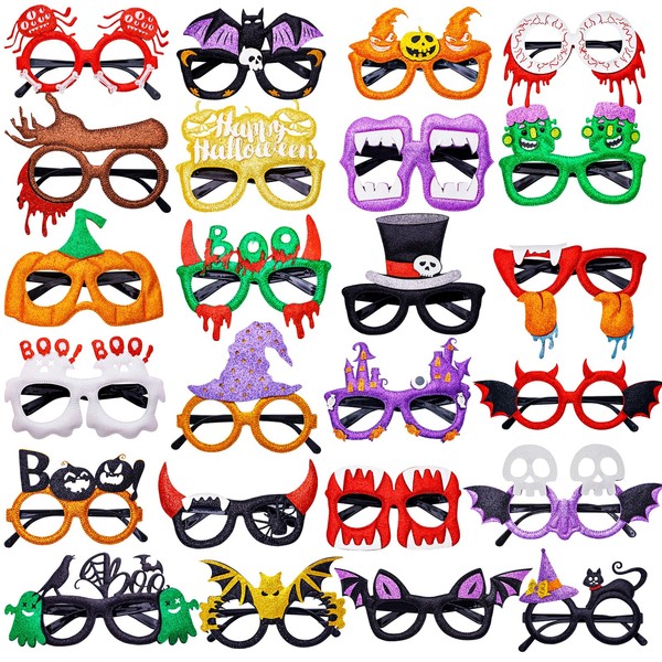 Max Fun 24Pcs Halloween Glasses Bulk Glitter Party Glasses for Kids Halloween Party Favors Halloween Cosplay Accessories Costume Party Supplies Decorations