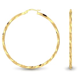 Charmsy 925 Sterling Silver Twisted Hoop Earrings 14K Gold-Plated Lightweight Large Cartilage Twiste Hypoallergenic Round Click-top Hoops Earring for Women 50 MM