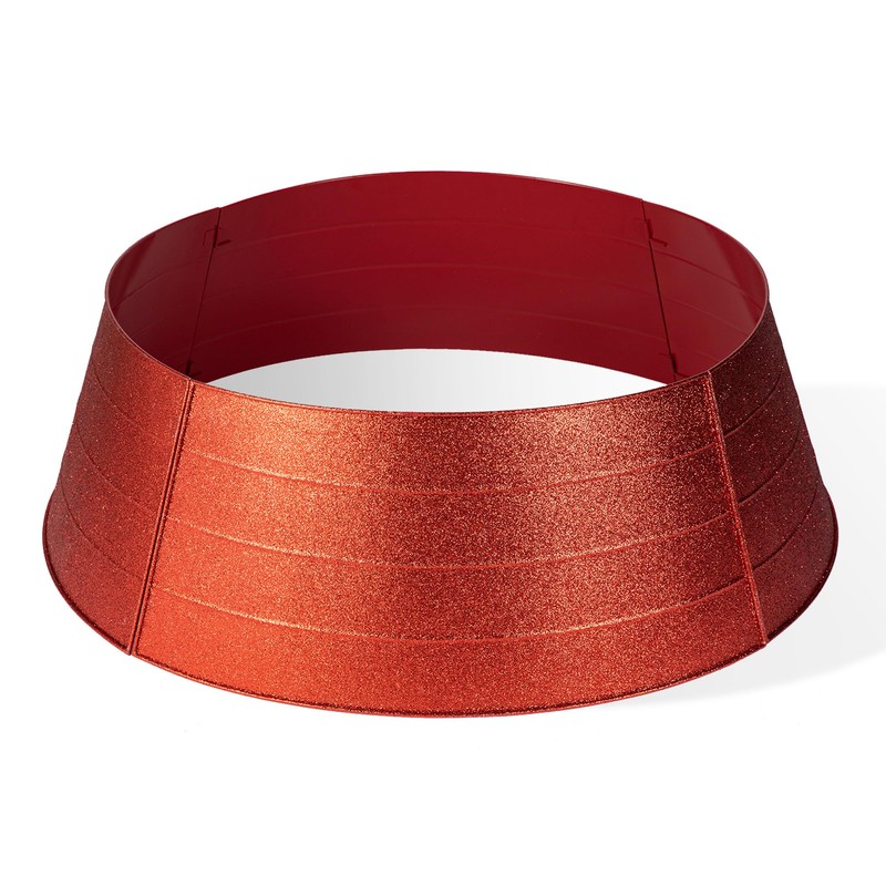 Glitzhome 40.5" D Red Metal Glitter Tree Collar, Decorative Tree