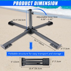 FLKQC Foldable Beach Umbrella Stand, Portable and Adjustable Sunshade Holder with Water Weight Bag, Heavy Duty Sunshade Base Holder for Outdoor, Courtyard and Beach Use (Black)