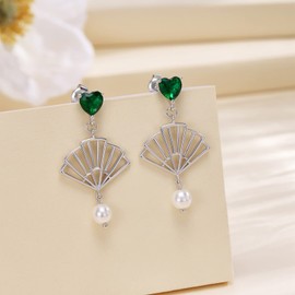 Birthstone Earrings for Women 925 Sterling Silver Fan Drop Dangle Birthstone Earrings Fan Birthstone Dangle Earrings Birthstone Boho Jewelry for Women