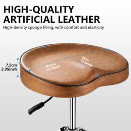 Ergonomic Saddle Hydraulic Drum Throne, Adjustable Stool (Brown)