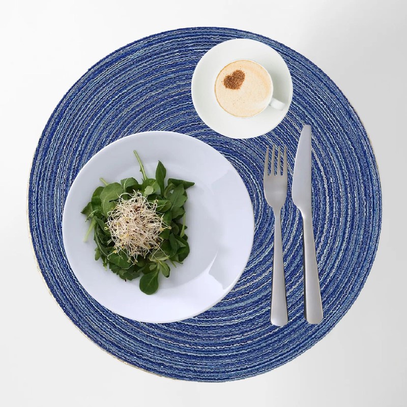 Blue Round Placemats Set of 6, ZOIMINU 36cm/14.2 inch Braided