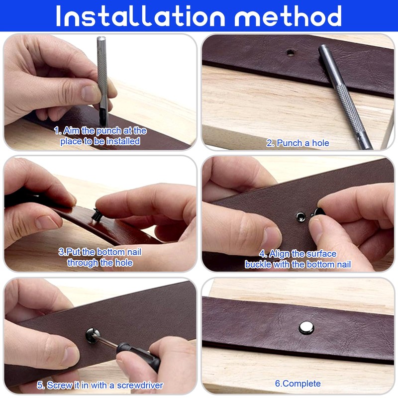 dcas 110 Pieces Leather Rivets Fixing Tools Set, 4/5/6/8/10/12 mm,