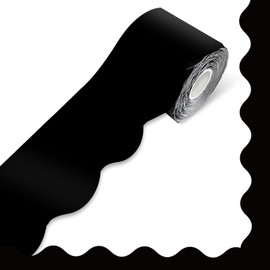 STARLIBOO 60 Feet Bulletin Board Borders, Black Scalloped Rolled Border Trim for School, Classroom & Offices