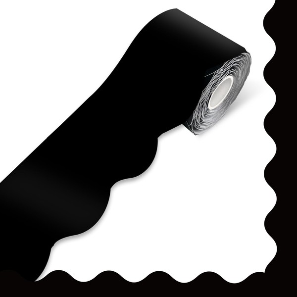 STARLIBOO 60 Feet Bulletin Board Borders, Black Scalloped Rolled Border