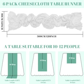 MUUKAIII Set of 6 Table Runners, White, 90 x 300 cm, Cheesecloth, Table Runner, Gauze, Cheesecloth, Table Runner, Wedding, Cheesecloth, Muslin Table Runner, Boho Wedding Decoration, Table Decoration,