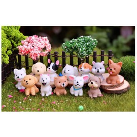 Mini Animal Figure People Pet Dog Cat Figures Dollhouse Family Set Pretend Play Figures Family Role Play for 1:12 1:6 Scale Doll House Office Home Desk Decoration (12 Mini Plastic Dog)