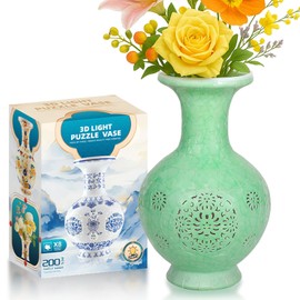 2025 New Glow Flower Vase - 3D Puzzle Vase for Adults to Flower Arrangement and Home Decoration Made by 200 Curved Plastic Puzzle Pieces (Green)