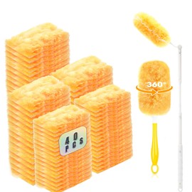 Duster Refills Compatible with Swiffer Duster, 360 Heavy Duty Multi Surface Duster Replacement with 1 Short Handle and 3FT Extenda Handle for Cleaning Furniture, Blind, Ceiling Fans(yellow-360-40pack)