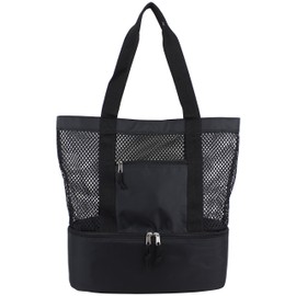 Eastsport Mesh Large Tote Bag Insulated Reusable Cooler Beach Lunch Bag Reusable Insulated Cooler Lunch Container for Work Office Picnic Travel, Black