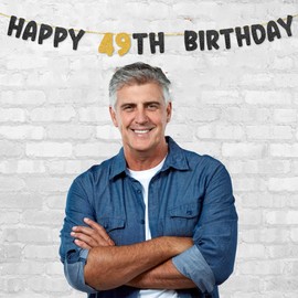 TOYVENTURES 49th Birthday Banner pre strung - NO DIY - Gold Glitter 49th Birthday Decorations for Girl & Boy, Party Banner - Party Decor Sign Funny Party Supplies, Did we mention NO DIY?