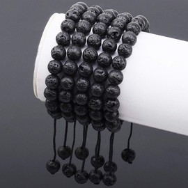 MASSIVE BEADS Natural Earth Lava Rock 8mm Braided Macrame Bracelet Gemstone Gifts(Black Lave, 8mm)