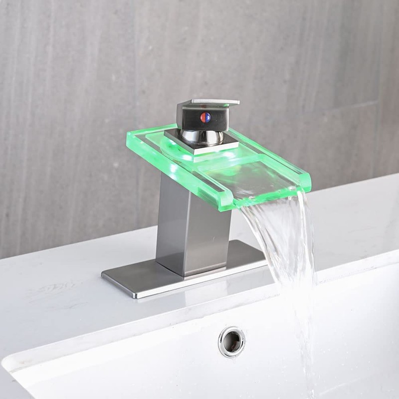 AVSIILE LED Bathroom Sink Faucet, Brushed Nickel Waterfall Single Hole