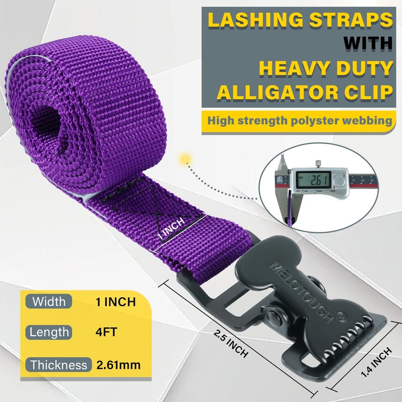 MELOTOUGH 4Pk 1" x 4ft Lashing Strap with Alligator Thumb