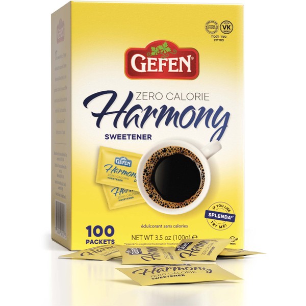 Gefen Harmony - Edulcorante cero calorías (100 paquetes de una sola porción) | Un delicioso sustituto del azúcar, Kosher para la Pascua