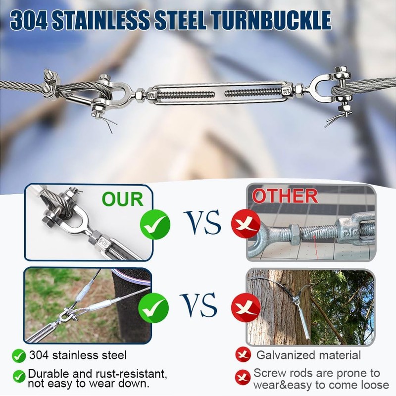 1/4 Wire Rope Kit, 100ft Stainless Steel Cable, 4Pcs 1/4