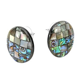 AeraVida Beautiful Italian Glass Tile Abalone and Black Lip Shell Mosaic Iridescent 925 Sterling Silver Post Stud Earrings, 23mm | Elegant, Stylish, and Unique Women's Fashion Jewelry Accessory