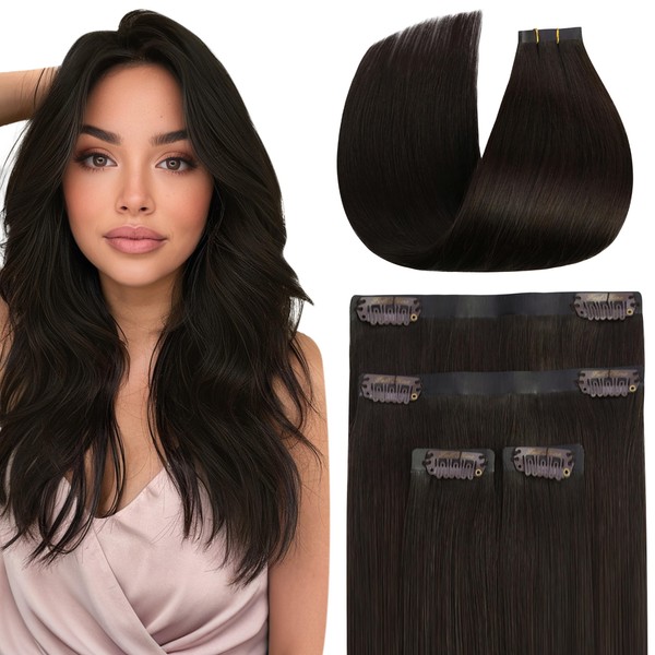 Full Shine Brown Seamless Clip in Hair Extensions Human Hair,