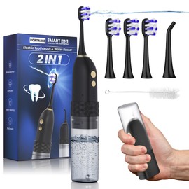 Portable Water flosser with Electric Toothbrush, 2 in 1 Teeth Cleaning Kit, Electric Toothbrush and flosser Combo, Water Flosser for Travel and Home-(Black)