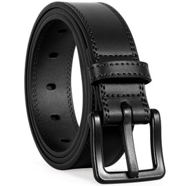 WHIPPY Men's Leather Belt for Jeans, Adjustable Outdoor Leather Belt, Unisex Work Belt with Black Plastic Buckle, A-Black