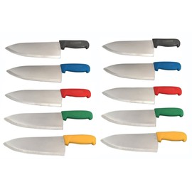 Cozzini Cutlery Imports 10" Chef Knife Choose Your Color - Razor Sharp Commercial Kitchen Cutlery - Cook's Knives (2 of Each - Black, Blue, Green, Red, Yellow)